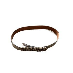 MOSCHINO Silver Embellished Logo Lettering Belt Leather Women’s Sz 44 Italy Made